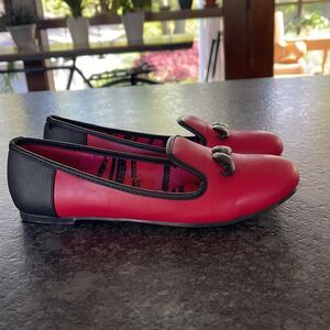 Abbey Dawn Feel the Love Loafer flats red and black shoes with a mustache! BNIB